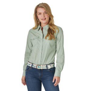 Wrangler Women's Sage Stripe Retro Print Snap Western Shirt